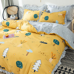 4pcs Home Textiles Cat Kitty Duvet Cover Pillow Case Bed Sheet Boy Kid Teen Girl Bedding Linens Sanding Set King Queen Twin